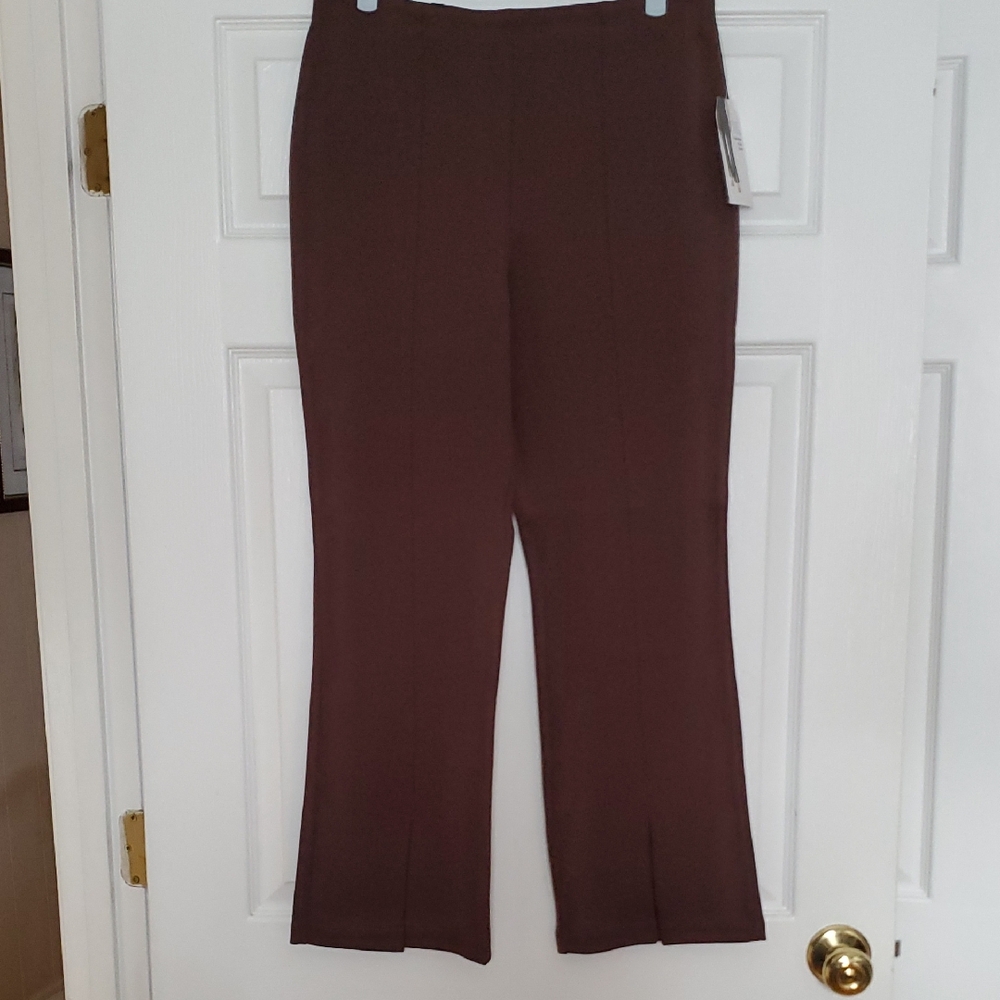 Time+Tru Brown High Rise Flare Pants With Front Leg Slits,NWT.